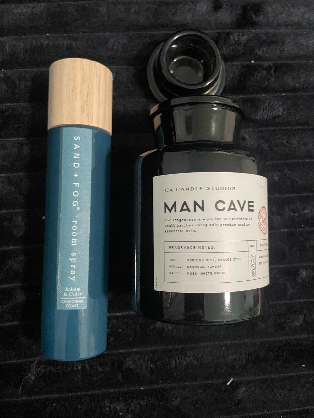 SAND + FOG Blue Room Spray & CA Candle Studios Man Cave Gift Set - Blue & Black